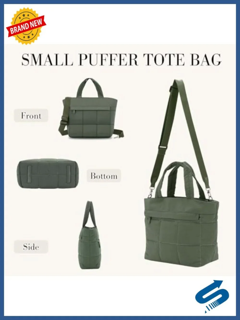 Women's Small Puffer Tote Bag, Lightweight Quilted Satchel Crossbody Handbag